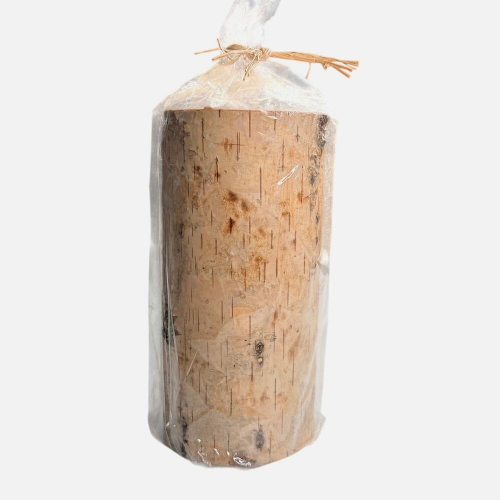Pottery Barn Birch Bark Pillar Candle 4x8 Rustic Log Cabin Woodland Nordic New